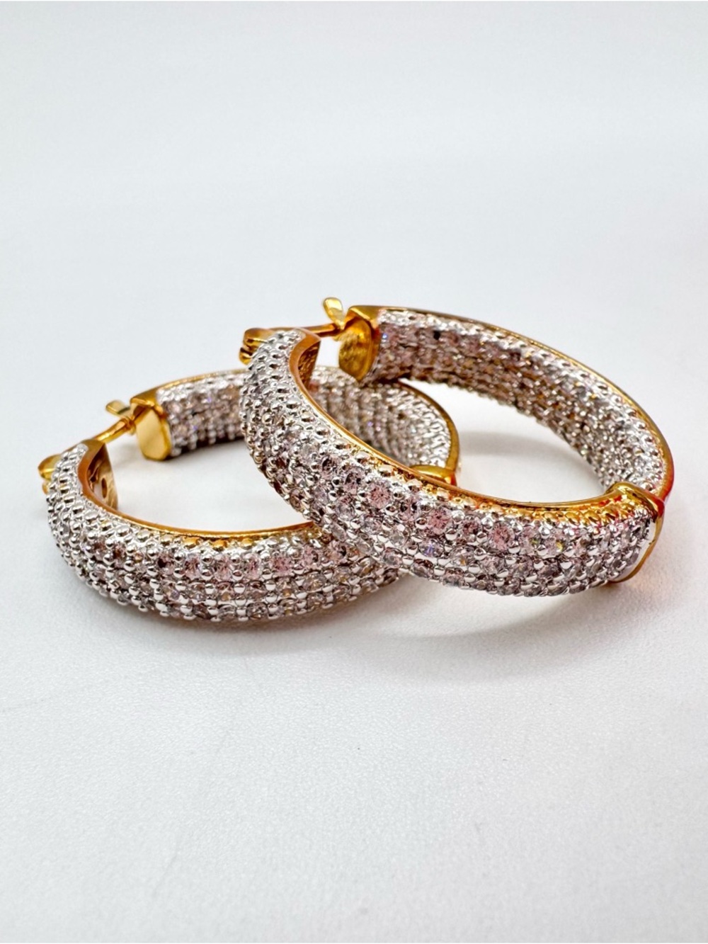SETA CZ Encrusted Pave Inside Out Hoop Earrings Gold Tone Luxe Formal Gala Prom